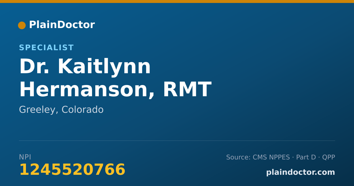 Shareable card for Kaitlynn Hermanson, RMT - Specialist, Greeley, CO