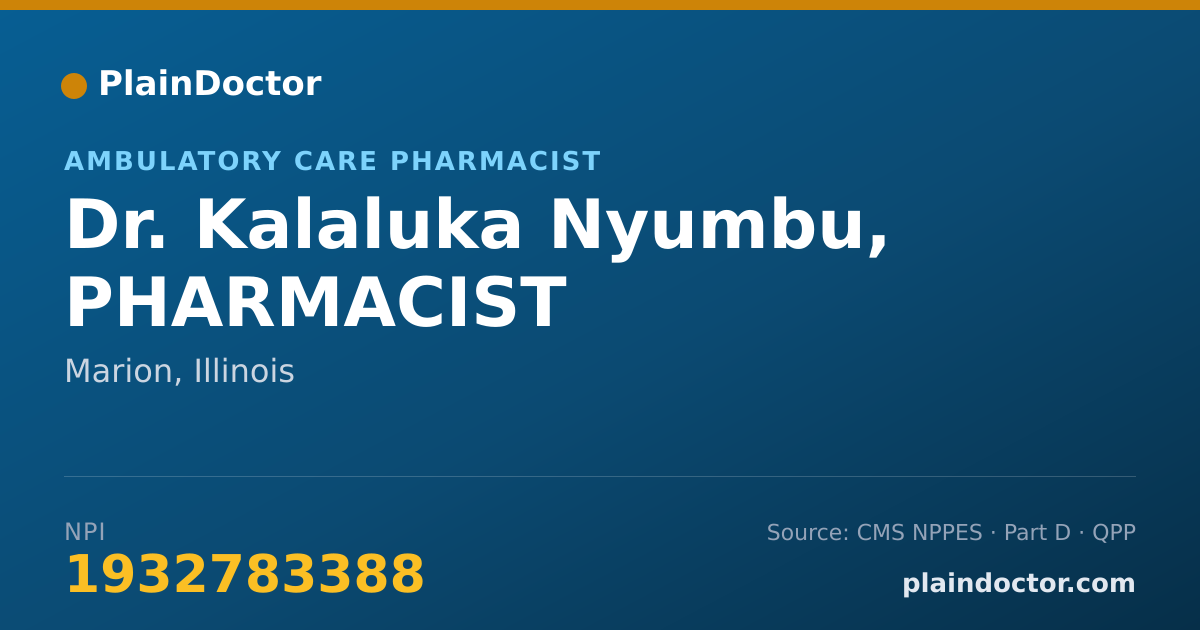 Shareable card for Kalaluka Nyumbu, PHARMACIST - Ambulatory Care Pharmacist, Marion, IL