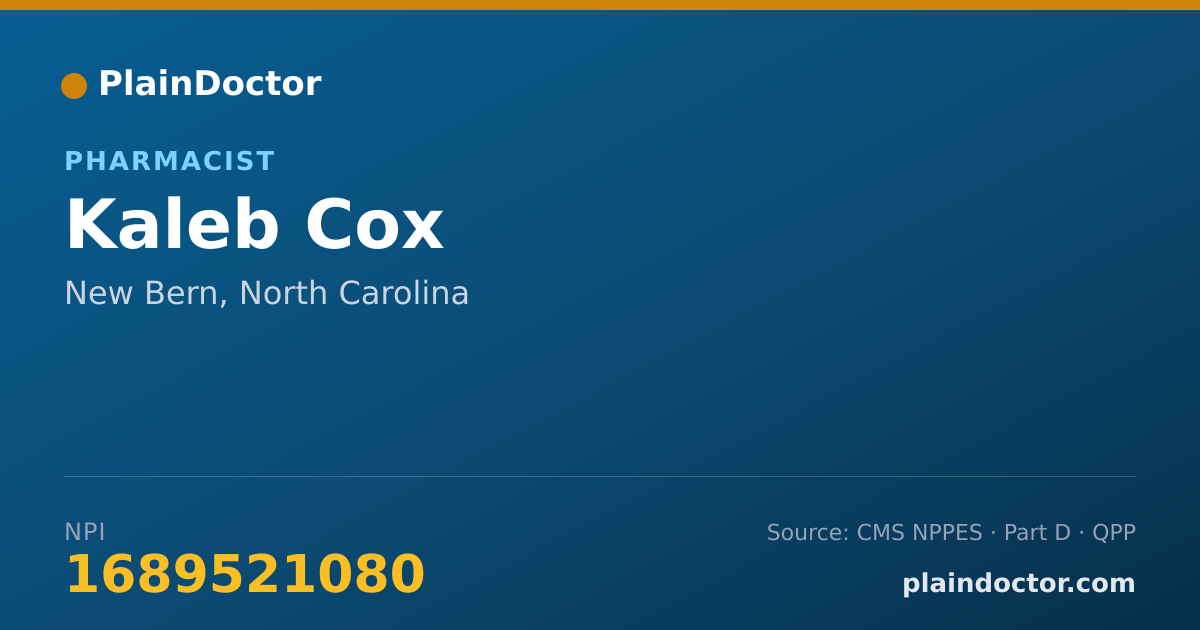 Shareable card for Kaleb Cox - Pharmacist, New Bern, NC