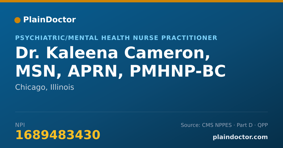 Shareable card for Kaleena Cameron, MSN, APRN, PMHNP-BC - Psychiatric/Mental Health Nurse Practitioner, Chicago, IL