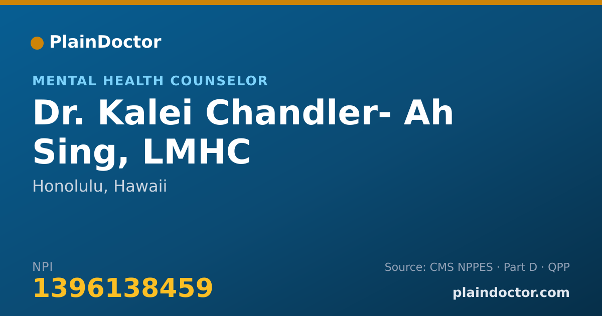 Shareable card for Kalei Chandler- Ah Sing, LMHC - Mental Health Counselor, Honolulu, HI