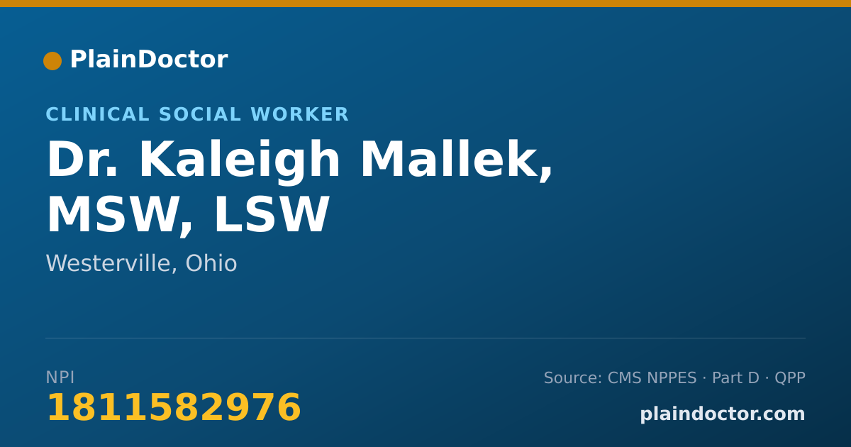 Shareable card for Kaleigh Mallek, MSW, LSW - Clinical Social Worker, Westerville, OH