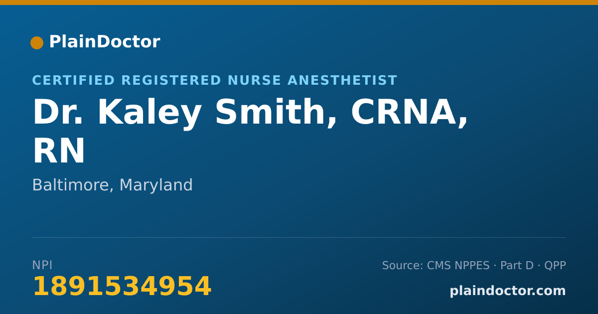 Shareable card for Kaley Smith, CRNA, RN - Certified Registered Nurse Anesthetist, Baltimore, MD