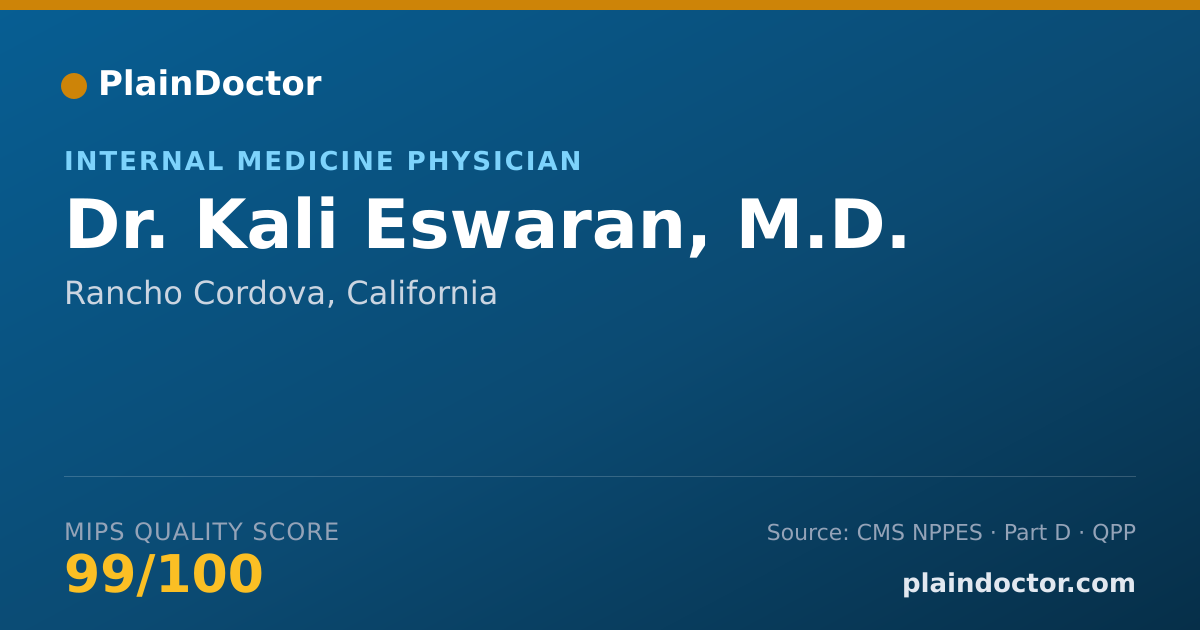 Shareable card for Kali Eswaran, M.D. - Internal Medicine Physician, Rancho Cordova, CA