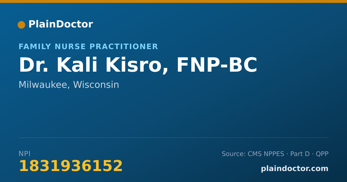 Shareable card for Kali Kisro, FNP-BC - Family Nurse Practitioner, Milwaukee, WI