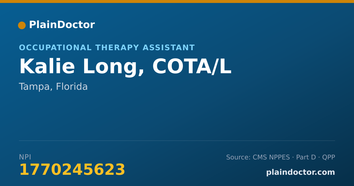 Shareable card for Kalie Long, COTA/L - Occupational Therapy Assistant, Tampa, FL