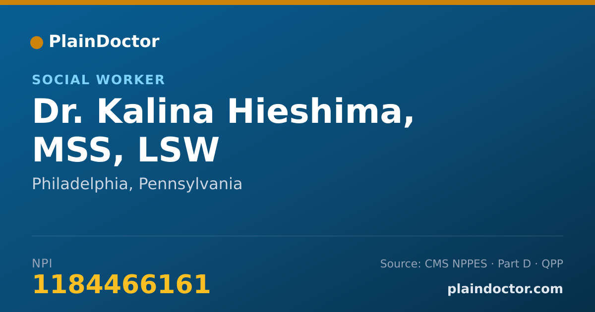 Shareable card for Kalina Hieshima, MSS, LSW - Social Worker, Philadelphia, PA