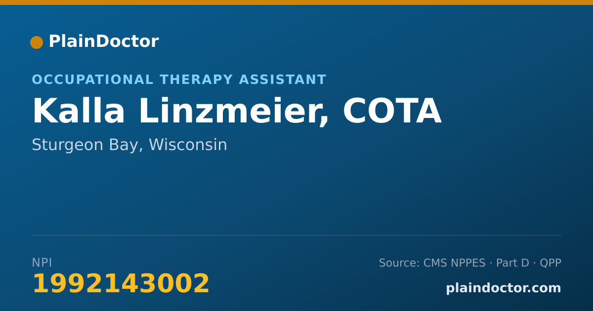 Shareable card for Kalla Linzmeier, COTA - Occupational Therapy Assistant, Sturgeon Bay, WI