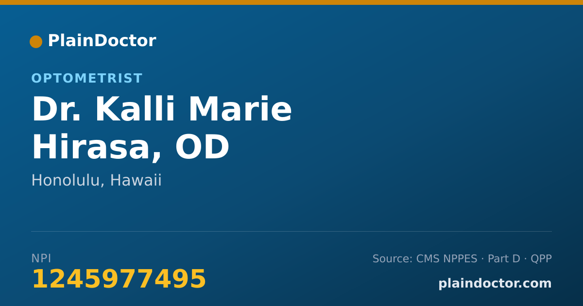 Shareable card for Kalli Marie Hirasa, OD - Optometrist, Honolulu, HI