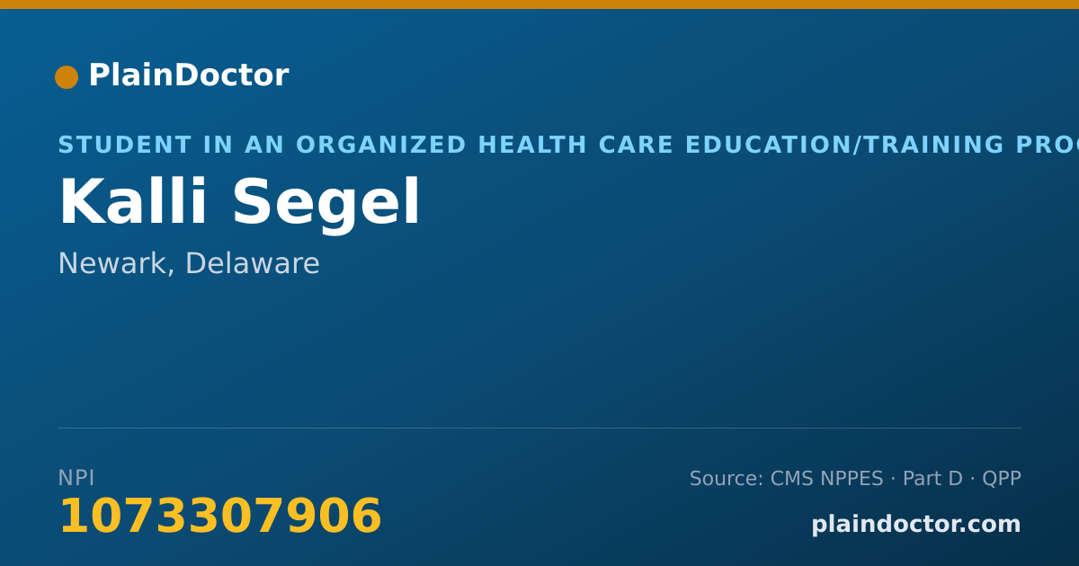 Shareable card for Kalli Segel - Student in an Organized Health Care Education/Training Program, Newark, DE