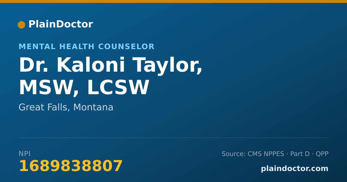 Shareable card for Kaloni Taylor, MSW, LCSW - Mental Health Counselor, Great Falls, MT