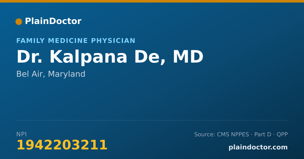 Shareable card for Kalpana De, MD - Family Medicine Physician, Bel Air, MD