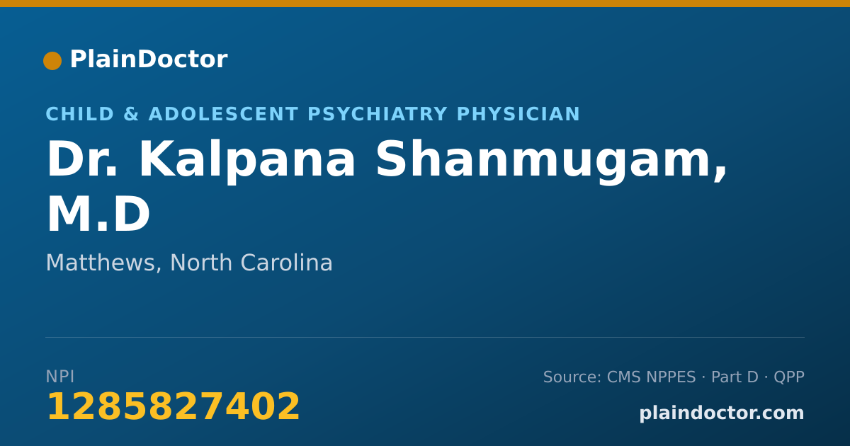 Shareable card for Kalpana Shanmugam, M.D - Child & Adolescent Psychiatry Physician, Matthews, NC