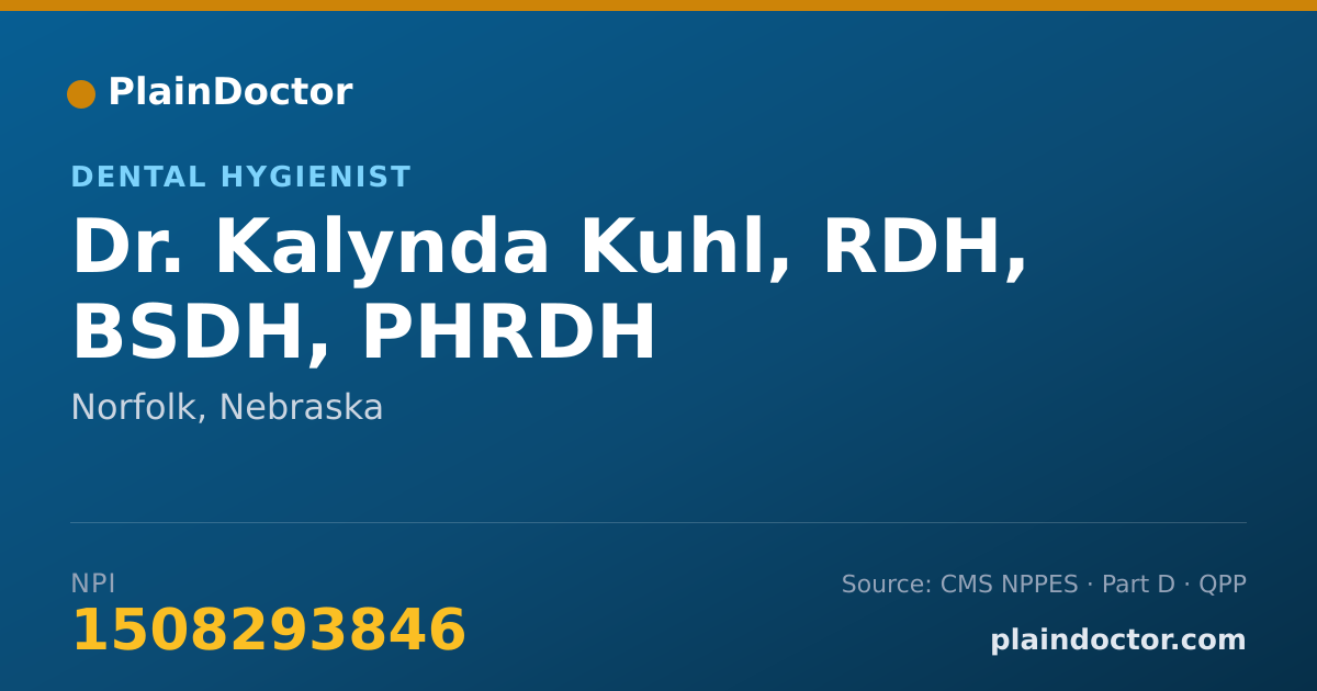 Shareable card for Kalynda Kuhl, RDH, BSDH, PHRDH - Dental Hygienist, Norfolk, NE