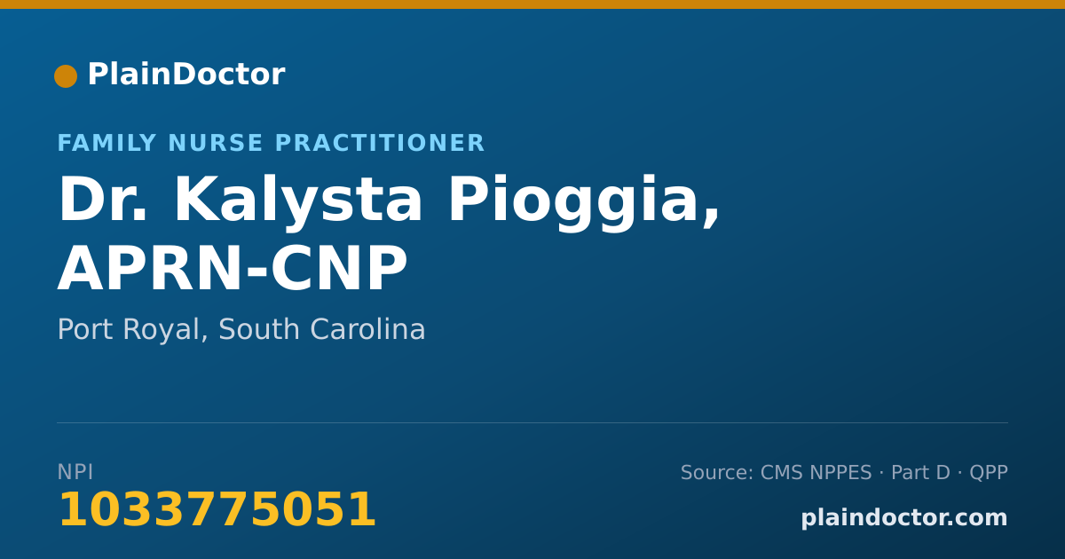 Shareable card for Kalysta Pioggia, APRN-CNP - Family Nurse Practitioner, Port Royal, SC
