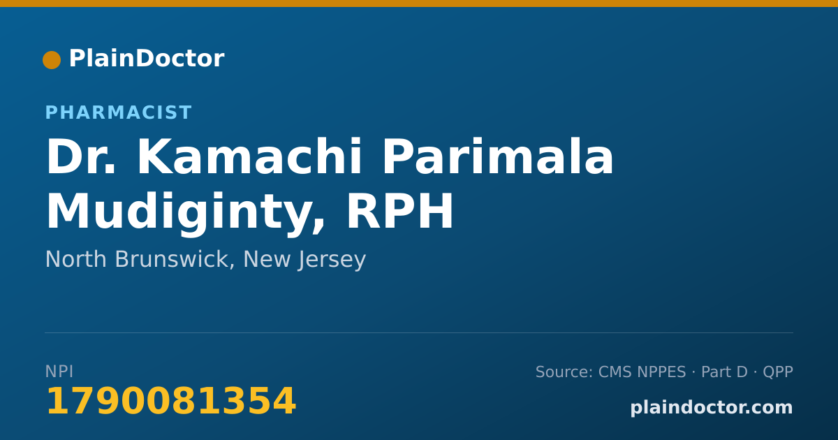 Shareable card for Kamachi Parimala Mudiginty, RPH - Pharmacist, North Brunswick, NJ