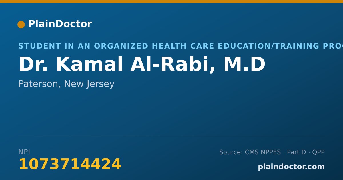 Shareable card for Kamal Al-Rabi, M.D - Student in an Organized Health Care Education/Training Program, Paterson, NJ