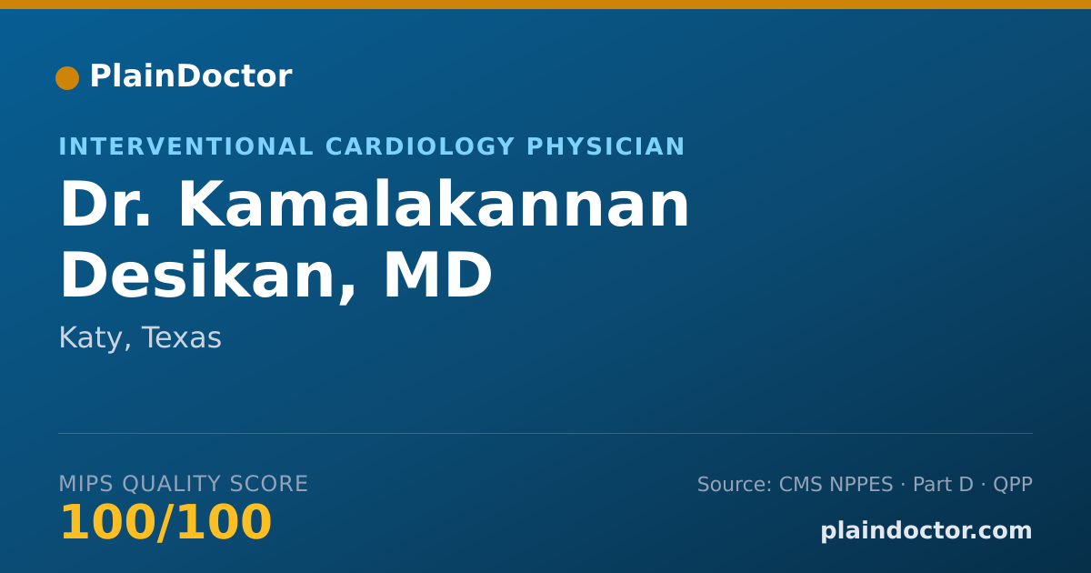 Shareable card for Kamalakannan Desikan, MD - Interventional Cardiology Physician, Katy, TX