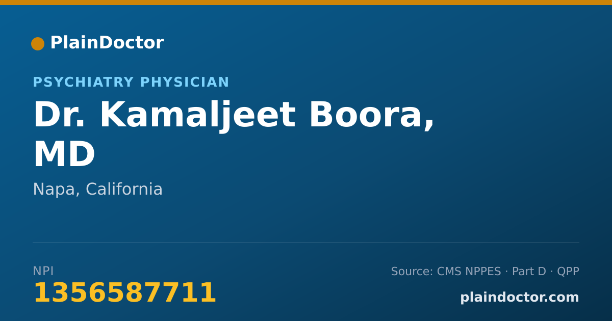 Shareable card for Kamaljeet Boora, MD - Psychiatry Physician, Napa, CA