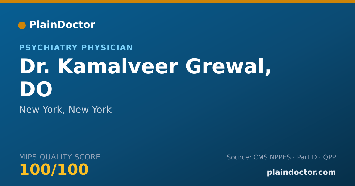 Shareable card for Kamalveer Grewal, DO - Psychiatry Physician, New York, NY