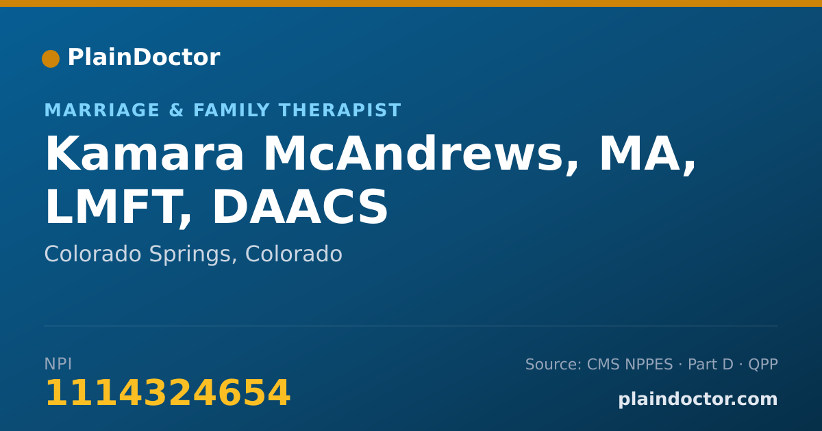 Shareable card for Kamara McAndrews, MA, LMFT, DAACS - Marriage & Family Therapist, Colorado Springs, CO