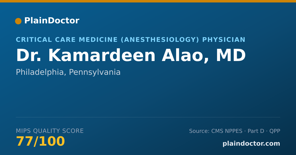 Shareable card for Kamardeen Alao, MD - Critical Care Medicine (Anesthesiology) Physician, Philadelphia, PA