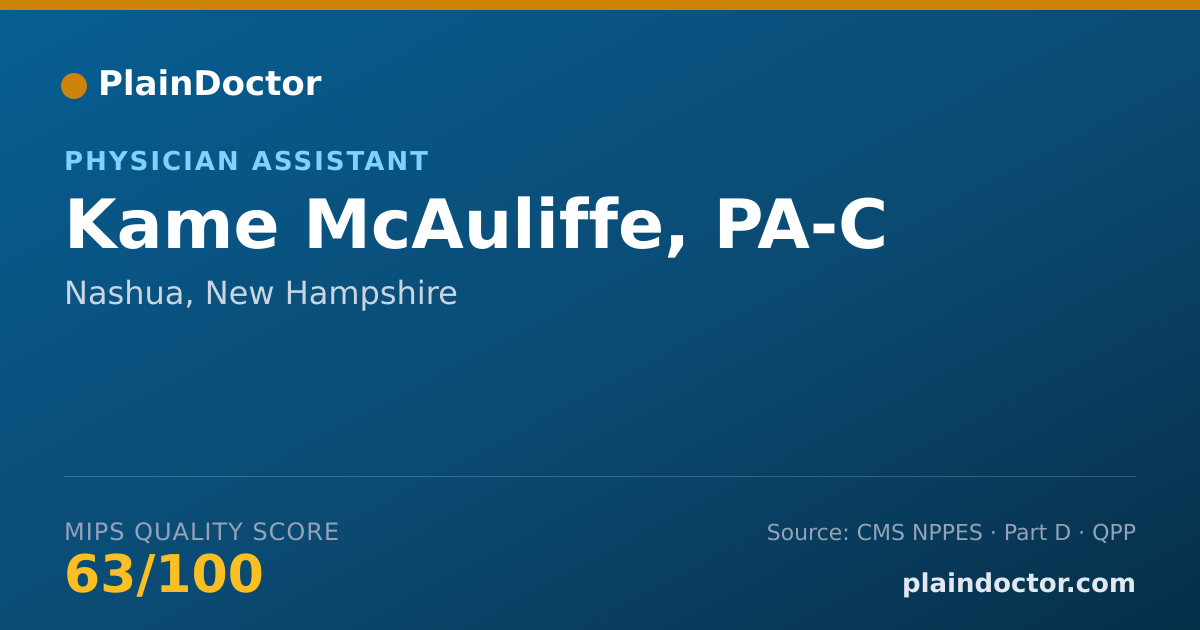 Shareable card for Kame McAuliffe, PA-C - Surgical Physician Assistant, Nashua, NH