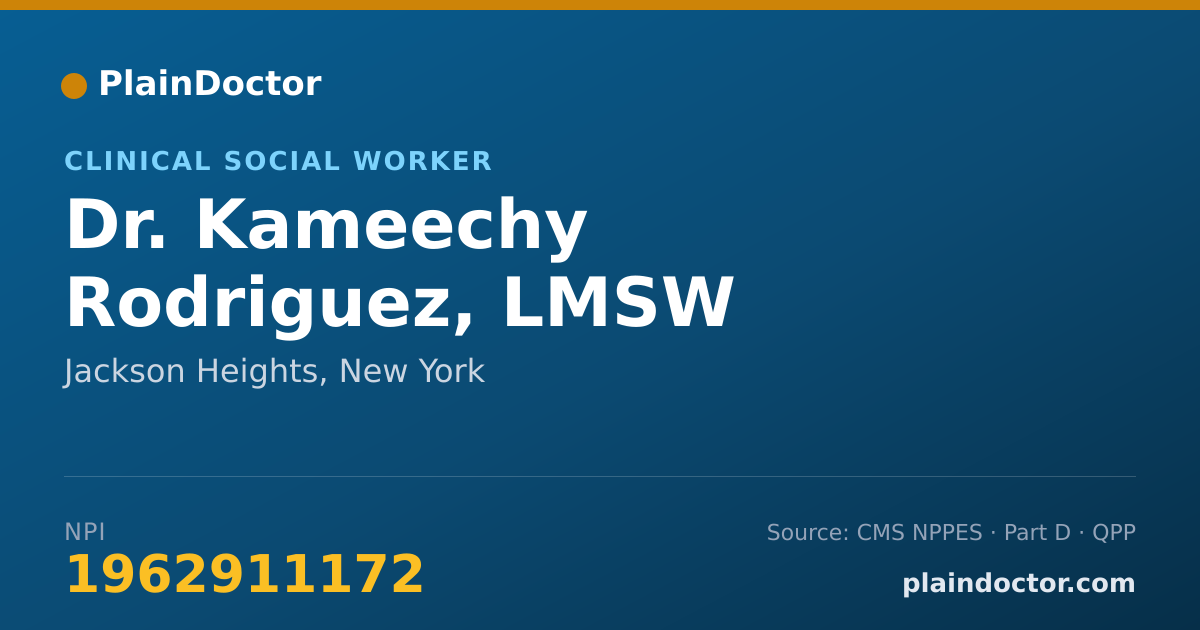 Shareable card for Kameechy Rodriguez, LMSW - Clinical Social Worker, Jackson Heights, NY