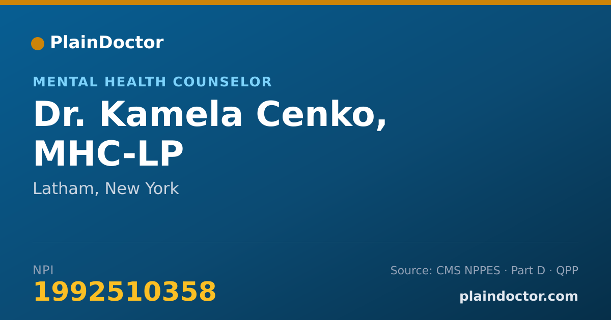 Shareable card for Kamela Cenko, MHC-LP - Mental Health Counselor, Latham, NY