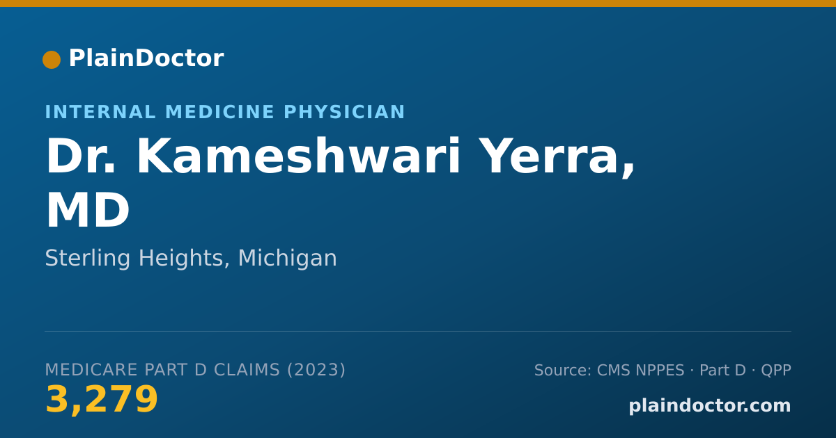 Shareable card for Kameshwari Yerra, MD - Internal Medicine Physician, Sterling Heights, MI