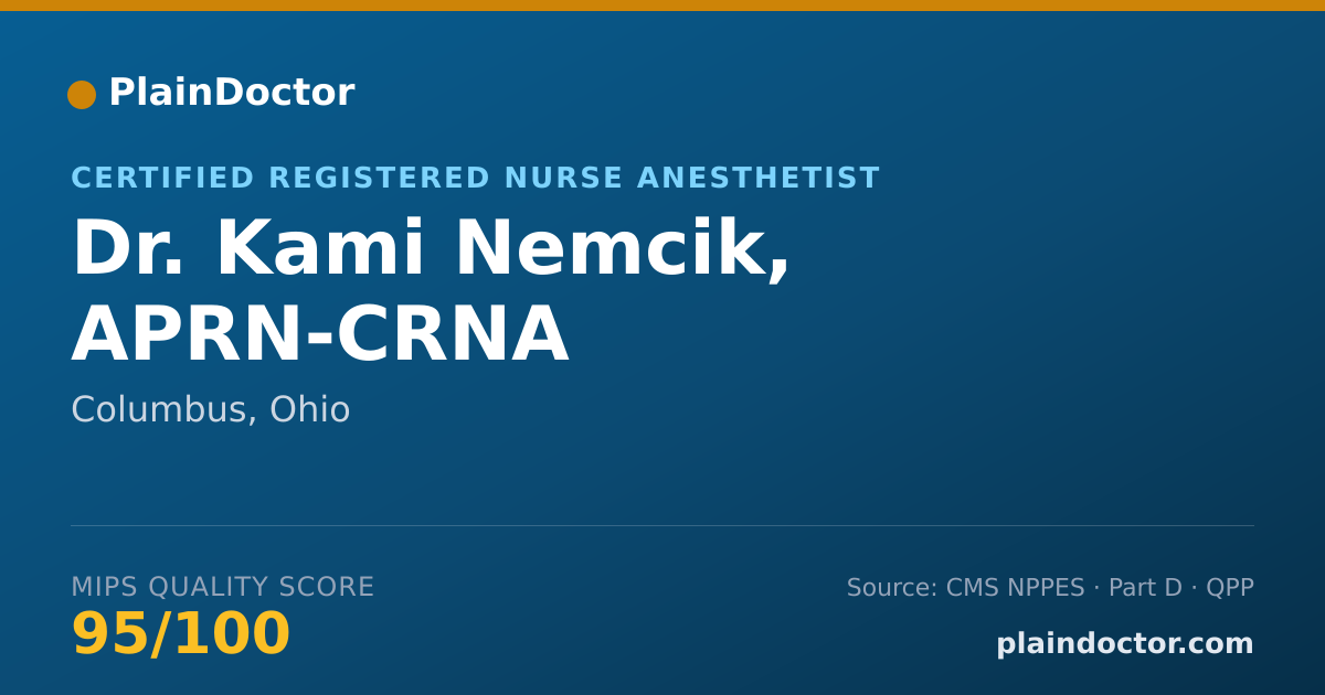 Shareable card for Kami Nemcik, APRN-CRNA - Certified Registered Nurse Anesthetist, Columbus, OH