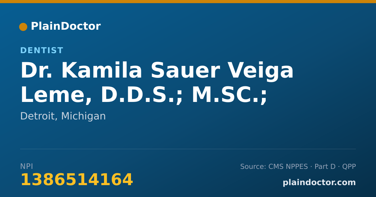 Shareable card for Kamila Sauer Veiga Leme, D.D.S.; M.SC.; PH.D. - Dentist, Detroit, MI