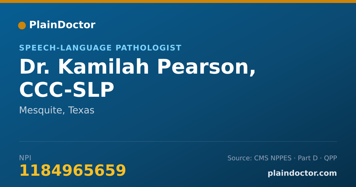 Shareable card for Kamilah Pearson, CCC-SLP - Speech-Language Pathologist, Mesquite, TX