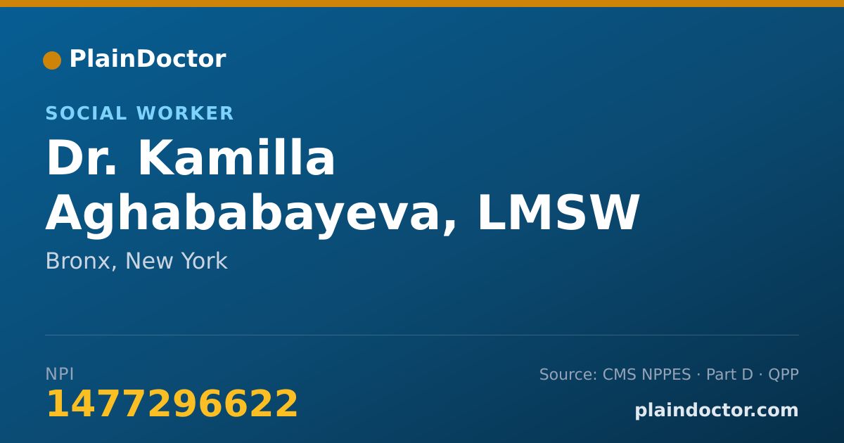 Shareable card for Kamilla Aghababayeva, LMSW - Social Worker, Bronx, NY