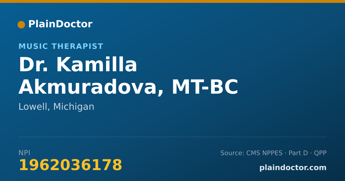 Shareable card for Kamilla Akmuradova, MT-BC - Music Therapist, Lowell, MI