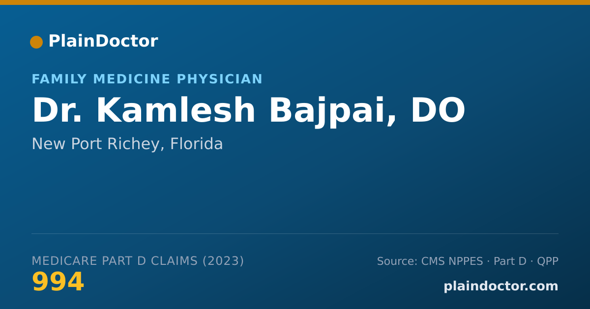 Shareable card for Kamlesh Bajpai, DO - Family Medicine Physician, New Port Richey, FL
