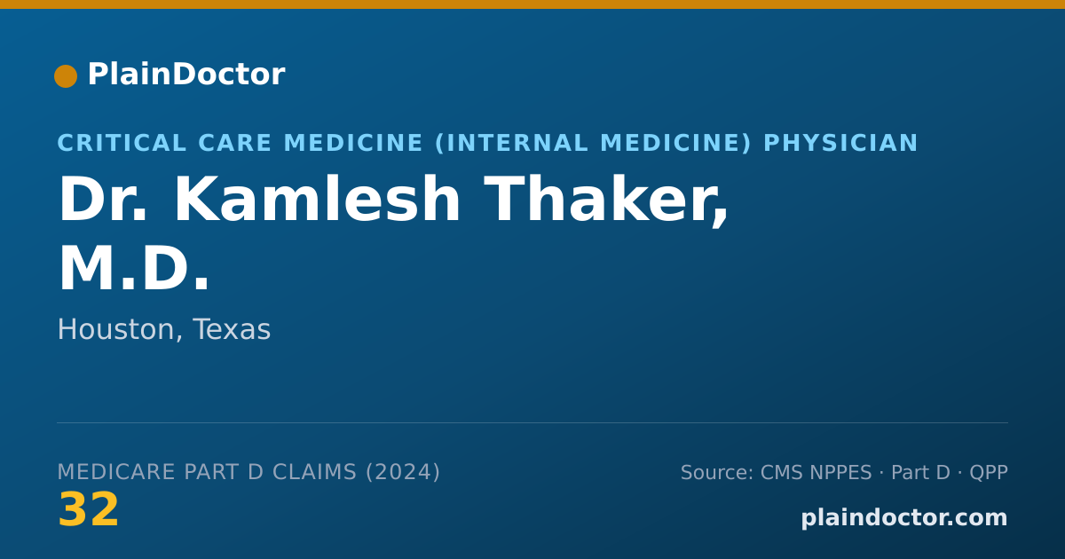Shareable card for Kamlesh Thaker, M.D. - Critical Care Medicine (Internal Medicine) Physician, Houston, TX