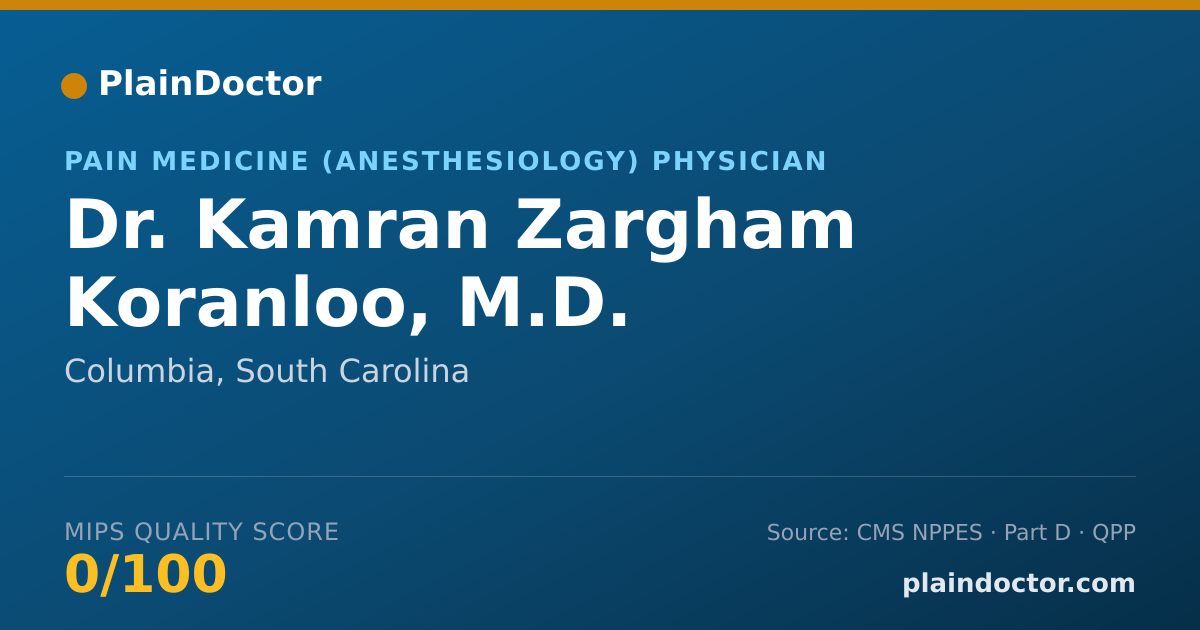 Shareable card for Kamran Zargham Koranloo, M.D. - Pain Medicine (Anesthesiology) Physician, Columbia, SC