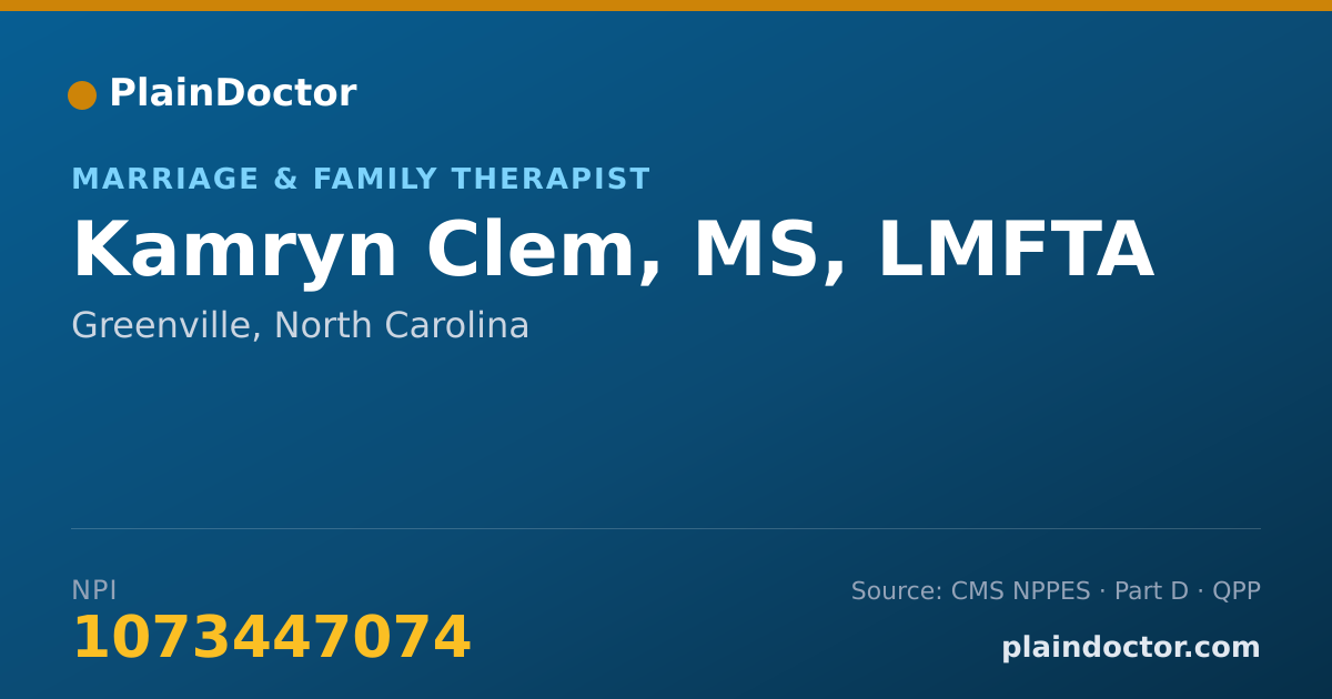 Shareable card for Kamryn Clem, MS, LMFTA - Marriage & Family Therapist, Greenville, NC