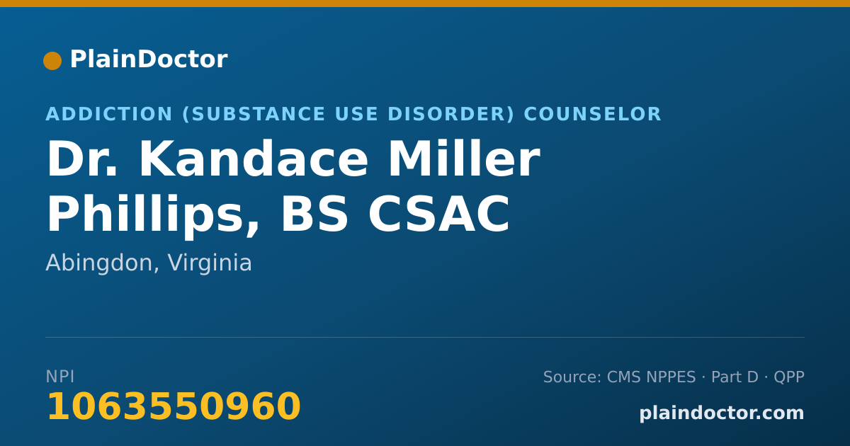 Shareable card for Kandace Miller Phillips, BS CSAC - Addiction (Substance Use Disorder) Counselor, Abingdon, VA