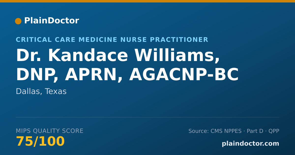 Shareable card for Kandace Williams, DNP, APRN, AGACNP-BC - Critical Care Medicine Nurse Practitioner, Dallas, TX