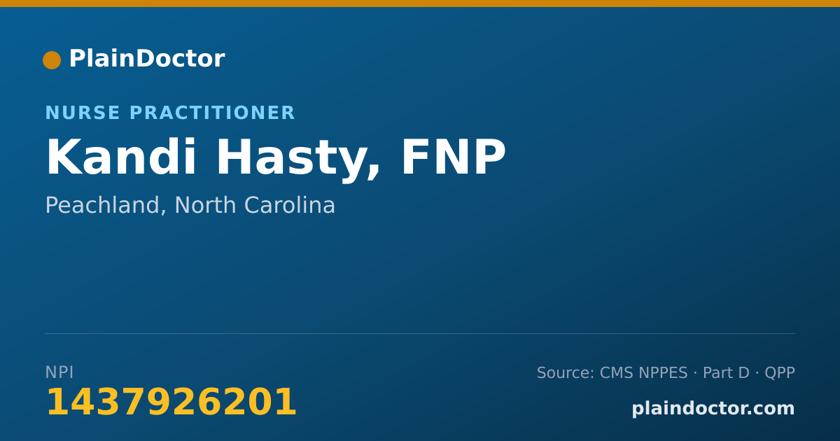 Shareable card for Kandi Hasty, FNP - Nurse Practitioner, Peachland, NC