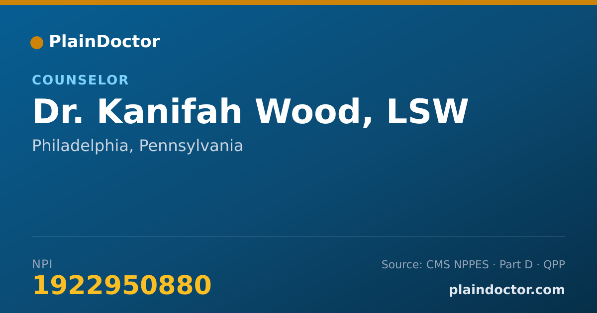 Shareable card for Kanifah Wood, LSW - Counselor, Philadelphia, PA