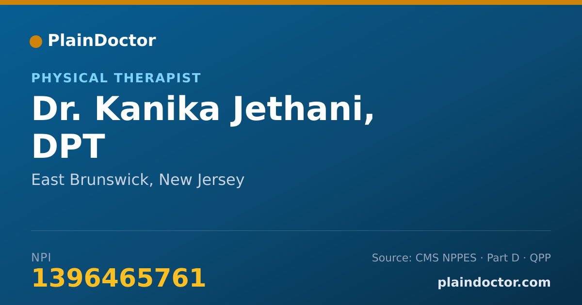 Shareable card for Kanika Jethani, DPT - Physical Therapist, East Brunswick, NJ