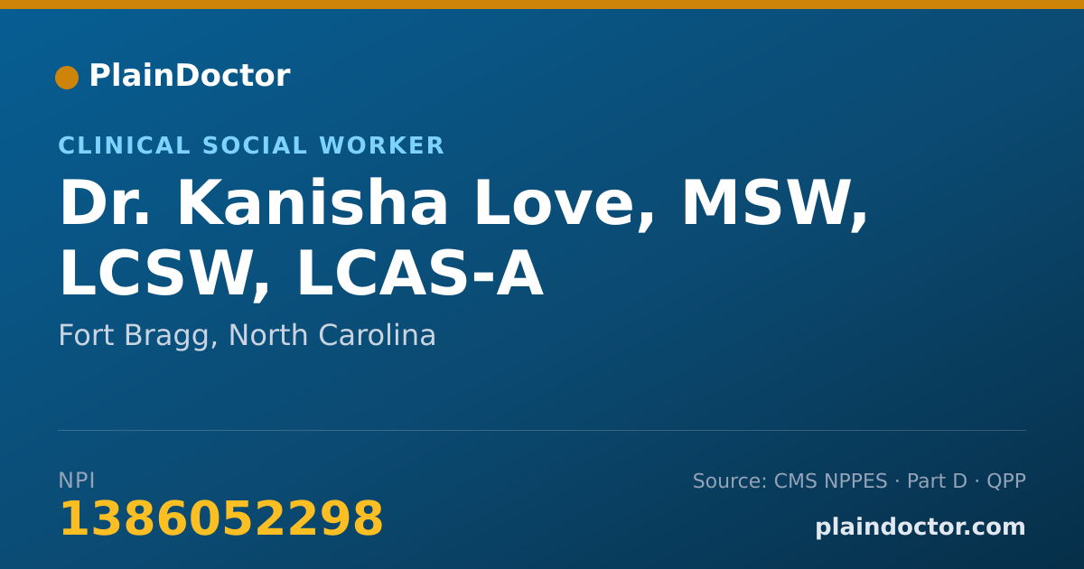Shareable card for Kanisha Love, MSW, LCSW, LCAS-A - Clinical Social Worker, Fort Bragg, NC