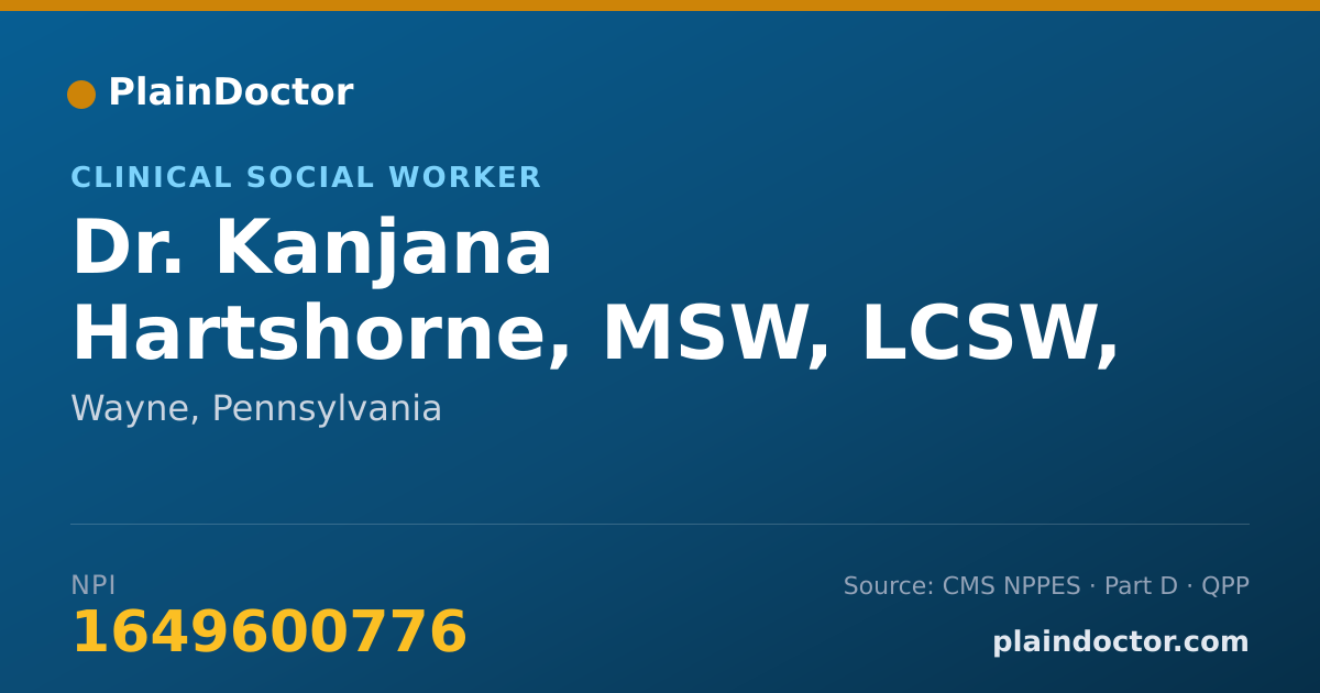 Shareable card for Kanjana Hartshorne, MSW, LCSW, C-IAYT - Clinical Social Worker, Wayne, PA