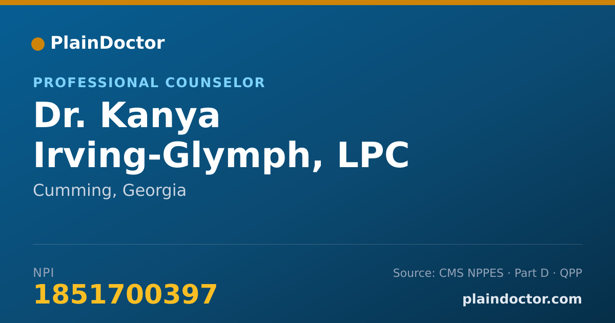 Shareable card for Kanya Irving-Glymph, LPC - Professional Counselor, Cumming, GA