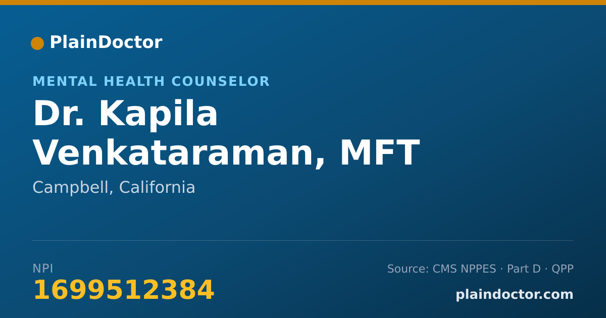 Shareable card for Kapila Venkataraman, MFT - Mental Health Counselor, Campbell, CA