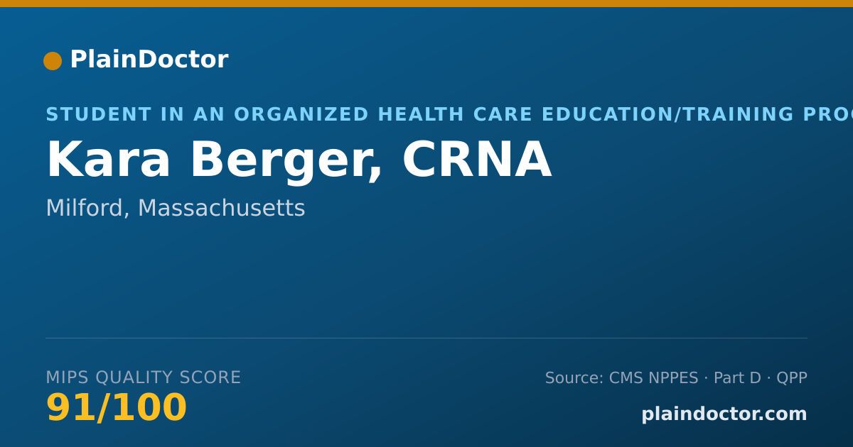 Shareable card for Kara Berger, CRNA - Student in an Organized Health Care Education/Training Program, Milford, MA