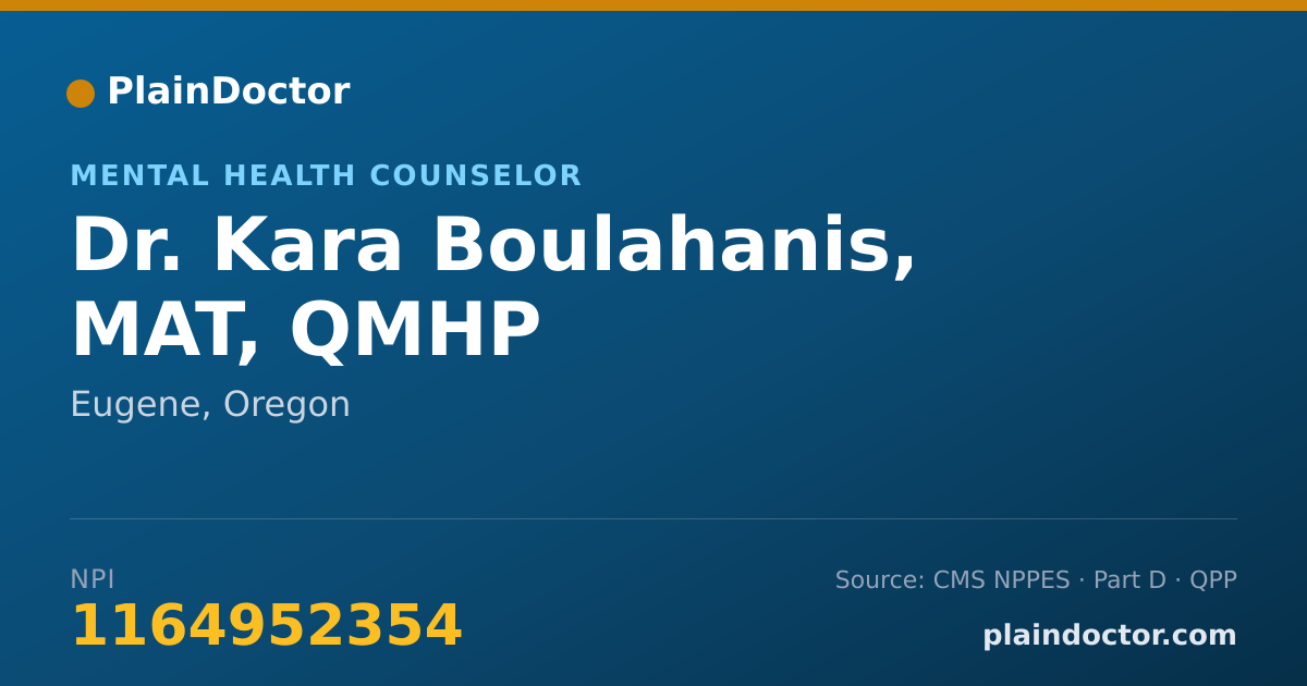 Shareable card for Kara Boulahanis, MAT, QMHP - Mental Health Counselor, Eugene, OR